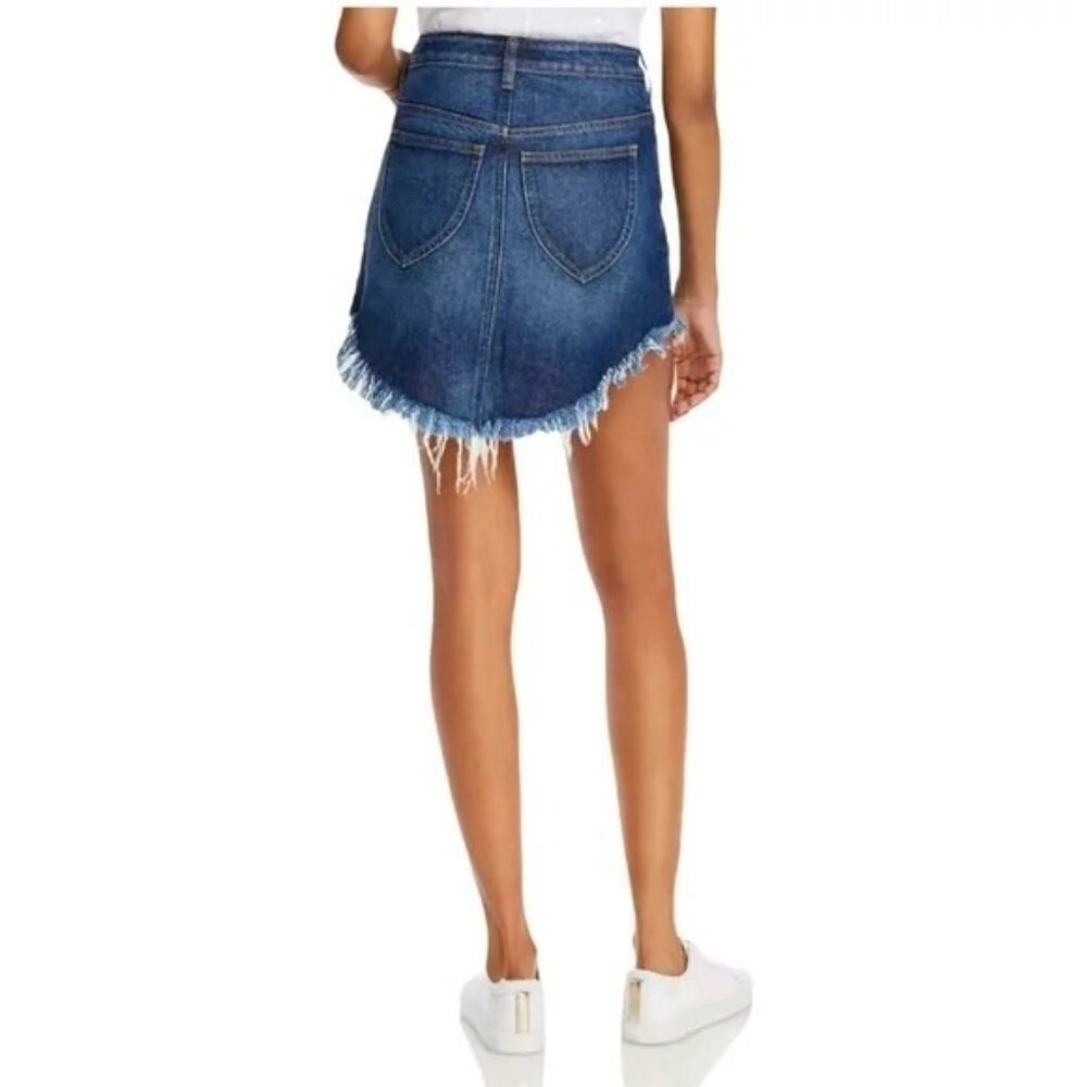 Free People Bailey Denim Fringe High Waist Mini Skirt Dark Blue 29 - Picture 5 of 9